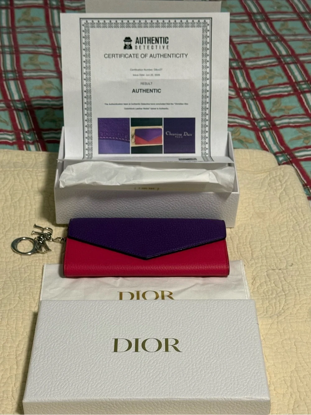 Dior Colorblock Purple & Pink Leather wallet with Dior Charm! Full inclusion!